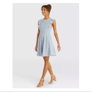 NEW Draper James Embroidered Blue & White Windowpane Ruffle Dress